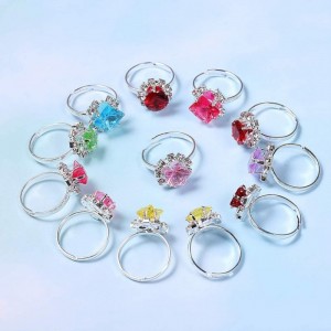24pcs Girls Birthstone Rings Girl Jewel Rings in Box Adjustable Rings Diamond for Children Little Kids Girl Pretend Play and ...