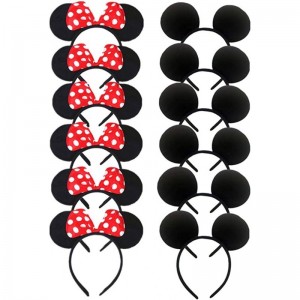 DH Mouse Ear and Red Bow Headband for Girls Birthday Costume Party (12 pcs Pack) $26.72 Kids' Dress-Up Accessories