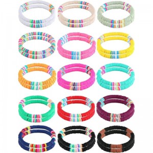 30?Pieces?Heishi?Bracelets?Surfer?Beaded?Bracelets?Rainbow?Clay?Bracelets?Boho?Friendship?Stackable?Bracelets?Summer?Beach?Br...
