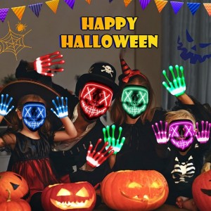 Halloween Mask LED Light Up Purge Mask with LED Gloves Scary Glow Mask Costume with El Wire for Men Women Kids Halloween Fest...
