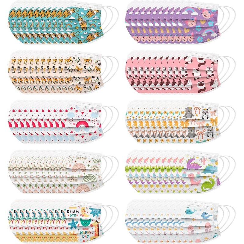 100Pcs Kids Disposable Face_Mask - Childrens Face_Mask Assorted Colors Cartoon Design Boys Girls 3-Ply Face_Covering School $...