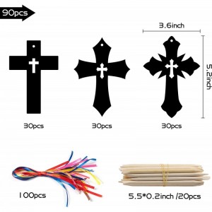 90Pcs Scratch Cross Ornaments DIY Magic Rainbow Color Scratch Cards Paper Art Party Favors Sunday School Classroom Decoration...