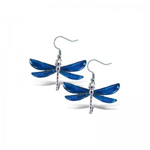 Blue & Silver Dragonfly Dangle Post Fish Hook Drop Earrings 1.35 Inch Fashionable Sparkling Elegant Jewelry with Genuine New ...