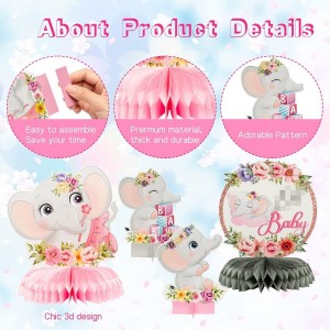 12Pcs Pink Floral Elephant Honeycomb Centerpieces It's a Girl Baby Shower Party Decorations Flower Gender Reveal Little Peanu...