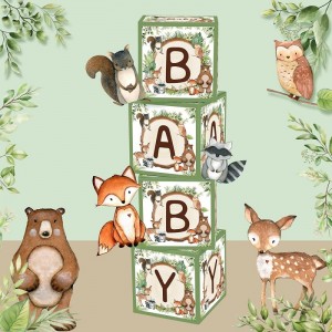 Woodland Baby Shower Decorations Boxes for Boy Girl 4Pcs Sage Green BABY Blocks with Letters for Neutral Gender Reveal Party ...