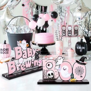 A Baby is Brewing Baby Shower Decorations - Halloween Wooden Centerpiece Sign Pink Halloween Baby Shower Gender Reveal Decor ...