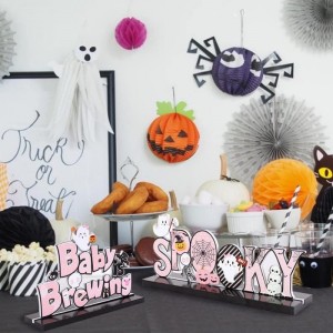 A Baby is Brewing Baby Shower Decorations - Halloween Wooden Centerpiece Sign Pink Halloween Baby Shower Gender Reveal Decor ...