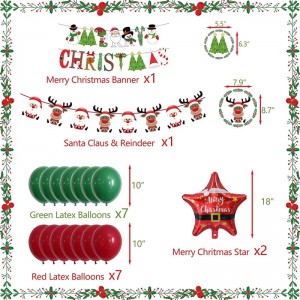 Christmas Party Decorations Set with Merry Christmas Banner Santa Claus Christmas Garland Arch Foil Balloons Red Green Latex ...