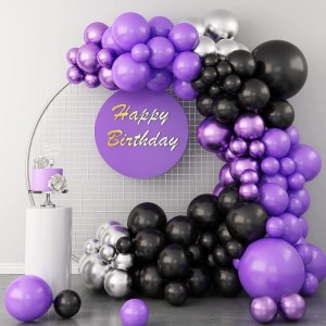 Purple Balloon Garland Kit 112 Pcs Black Purple Metallic Silver Balloon Arch Kits 5 10 12 18 Inch Latex Balloons for Hallowee...