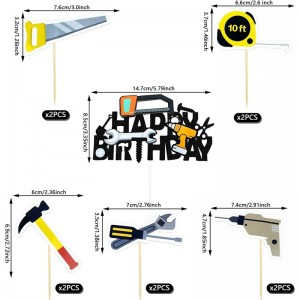 18PCS Tools Cake Topper Tools Cake Decorations Toolbox Wrench Hammer Mechanic Drill Plier Handsaw Tape Measure Screwdrivers T...
