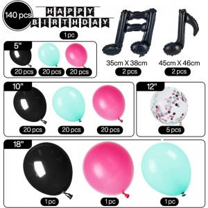 Tik Tok Birthday Party Decorations 140 pcs Tik Tok Party Supplies and Balloon Arch Kit 4 Music Note Balloons Happy Birthday B...
