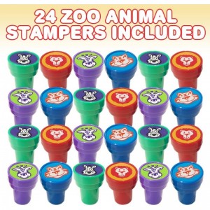 Zoo Animal Stampers for Kids Set of 24 Assorted Pre-Inked Stampers Animal Birthday Party Favors Goodie Bag Fillers Arts n Cra...