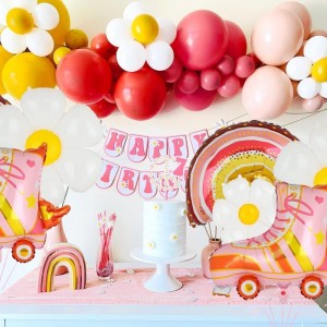 Daisy Balloon Pink Roller Skate Balloons Boho Rainbow Balloon Roller Blade Skate Party Baby Shower Girls Skating Birthday Par...