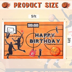 76 Pcs Basketball Party Decorations Include Fabric Basketball Backdrop 18 Inch Basketball Balloon Plastic Basketball Tableclo...