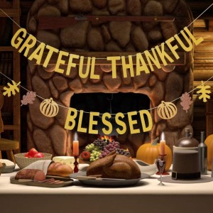 Grateful Thankful Blessed Banner Gold Glitter- Friendsgiving Party Decorations Grateful Theme Decorations Happy Thanksgiving ...