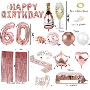 60th Birthday Decorations Women - Rose Gold 60 Birthday Decor for Her Happy Birthday Banner Table Cloth Cake Topper Bday Sash...