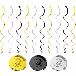 New Year Decorations 2023 Hanging Swirls 42 Pcs Black Gold Foil Swirl and Celebration Card Gold and Black New Years eve Party...