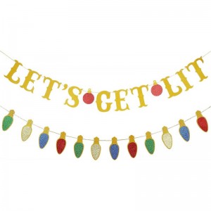 Gold Glitter Let's Get Lit Banner and Christmas Lightbulb Themed Banner- Lets Get Lit Party Decorations Christmas Party Decor...