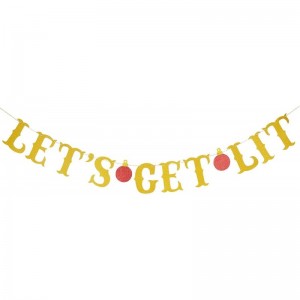 Gold Glitter Let's Get Lit Banner and Christmas Lightbulb Themed Banner- Lets Get Lit Party Decorations Christmas Party Decor...