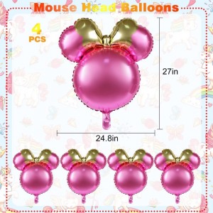 4 Pcs Mouse Head Foil Balloons 24'' Mouse Mylar Balloon for Birthday Party Decorations Jumbo Mouse Head Aluminum Foil Balloon...