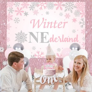 Winter Onederland 1st Birthday Girl Decoration Winter Onederland Backdrop Snowflake Glitter Banner Cupcake Toppers Balloon Ga...