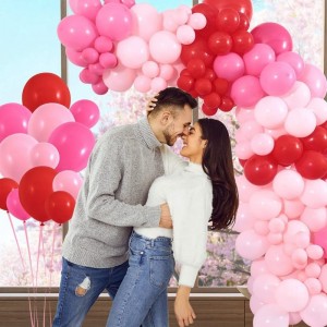 150Pcs Valentine's Day Balloon Garland Arch Kit Pink Red Rose Red Balloons 18" 10" 5" for Women Girls Valentine's Day Mother'...