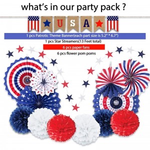 14 PSC Patriotic Party Decorations 4th of July American Flag Party Supplies Foldable Colorful Paper Fans Tissue Paper Pom Pom...