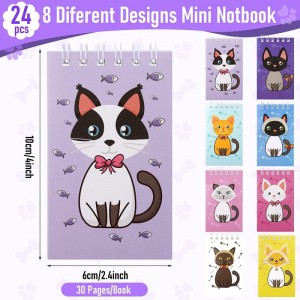 24 Pcs Mini Notebooks Cat Mini Notepads Cat Spiral Pocket Notebooks Cute Cat Top Bound Memo Books Cat Party Favors for Kids B...