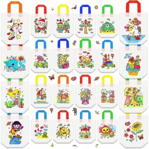 24 Styles Cute Cartoon Coloring Goodie Bags Reusable Coloring Carnival Art Party Favor Bags for Color Your Own Goodie Bags fo...