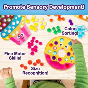 So Yummy! Pom Pom Art Kit for Kids - Create 5 Food-Theme Boards - Color Sorting Activity Set - Toddler Arts and Crafts w/ Sti...
