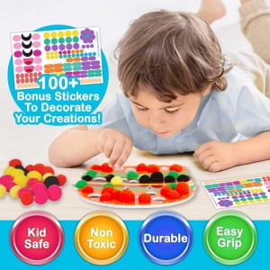 So Yummy! Pom Pom Art Kit for Kids - Create 5 Food-Theme Boards - Color Sorting Activity Set - Toddler Arts and Crafts w/ Sti...