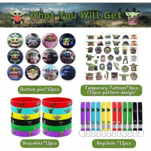 108 Pcs Baby Yoda Birthday Party Favors Kids' Party Supplies Include 12 Bracelets 12 Keychain 12 Button Pins 72 Individual Pa...