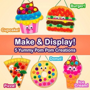 So Yummy! Pom Pom Art Kit for Kids - Create 5 Food-Theme Boards - Color Sorting Activity Set - Toddler Arts and Crafts w/ Sti...