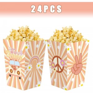 24PCS Two Groovy Popcorn Box Retro Hippie Boho Girl Party Favor Bags Party Gift Goody Treat Candy Popcorn Box for Baby 2 Year...