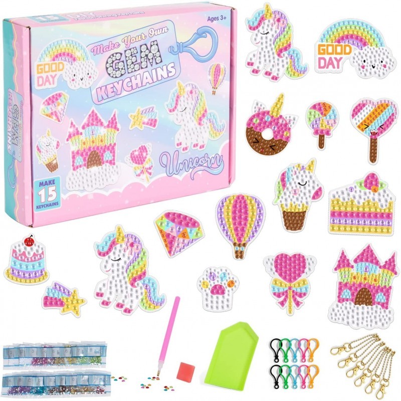 Arts and Crafts 15 PCS Kids Crafts Ages 8-12 Girls Crafts - DIY Kits for Girls DIY Gem Keychains 5D Diamond Painting Kits Art...