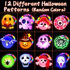 12 Pack Halloween LED Beaded Bracelets Halloween Gifts Toys Party Favors for Kids 12 Styles Halloween Trick or Treat Goodies ...