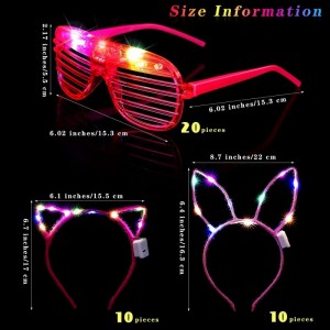 60 Pieces LED Light Up Toy Party Favors Glow in the Dark Party Supplies Includes LED Shutter Shades Glasses LED Cat Rabbit Ea...