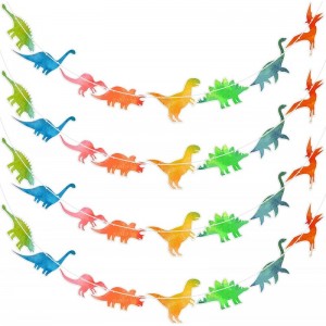 4 Pcs Watercolor Dinosaur Banner Garland Dinosaur Party Decorations for Birthday Party Boys Kids Dino Theme Party Supplies Wa...
