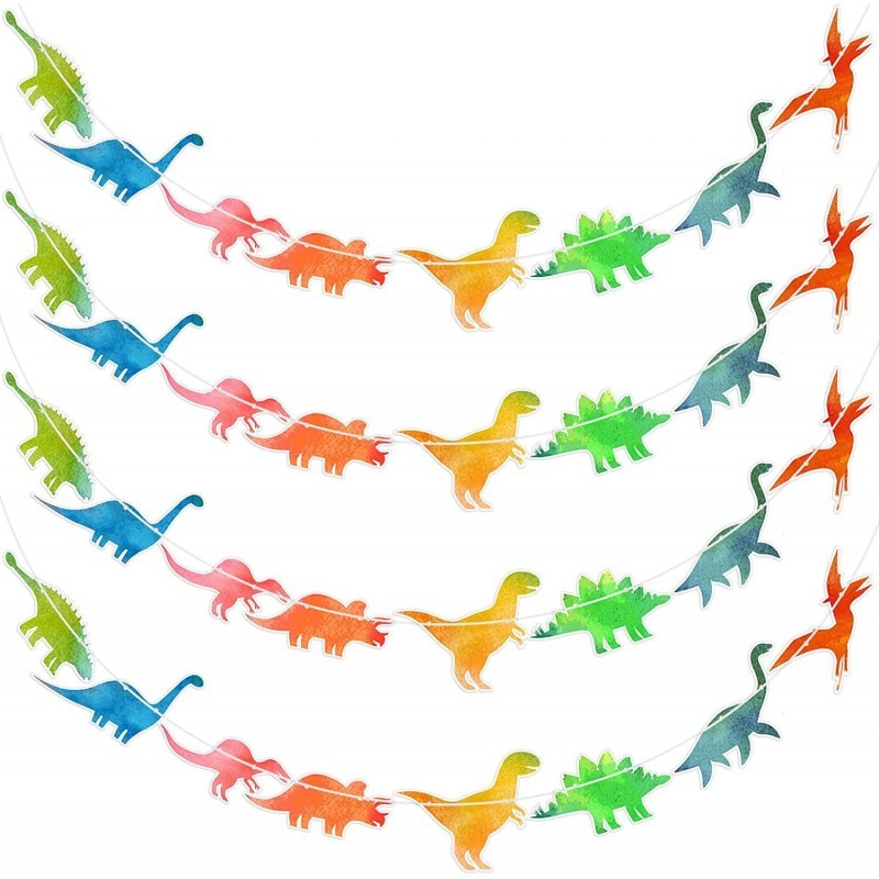 4 Pcs Watercolor Dinosaur Banner Garland Dinosaur Party Decorations for Birthday Party Boys Kids Dino Theme Party Supplies Wa...
