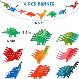 4 Pcs Watercolor Dinosaur Banner Garland Dinosaur Party Decorations for Birthday Party Boys Kids Dino Theme Party Supplies Wa...
