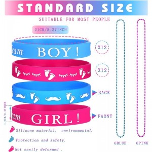 48 Pieces Gender Reveal Party Wristbands Rubber Bracelets Baby Bead Necklaces Set for Team Boy Girl Gender Reveal Party Favor...