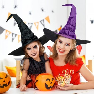 4 Pieces Halloween Ruched Witch Hat Large Crooked Witch Hat Black Purple Wizard Hat Witch Costume for Women Men Halloween Par...