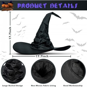 4 Pieces Halloween Ruched Witch Hat Large Crooked Witch Hat Black Purple Wizard Hat Witch Costume for Women Men Halloween Par...
