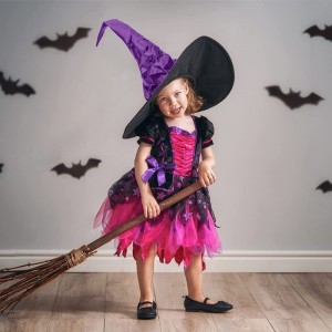 4 Pieces Halloween Ruched Witch Hat Large Crooked Witch Hat Black Purple Wizard Hat Witch Costume for Women Men Halloween Par...