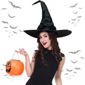 4 Pieces Halloween Ruched Witch Hat Large Crooked Witch Hat Black Purple Wizard Hat Witch Costume for Women Men Halloween Par...