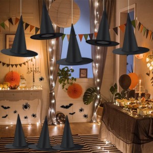 14PCS Halloween Black Witch Hat Halloween Witch Hat Costume Accessory Hanging Witch Hat Wizard Hat Decoration with 3D Spider ...