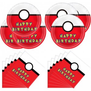 Birthday Party Supplies For Pokeball Includes 20 Napkins 20 Plates Video Games Themed Party Tableware $29.47 Kids' Party Tabl...