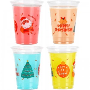 16 oz 30 Count Christmas Party Cups  Disposable Christmas Cups for Kids  4 Designs on 1 Cup  16oz Clear Plastic Cups for Chri...