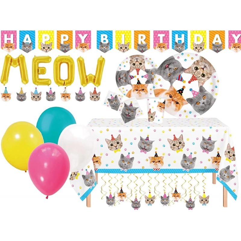 Serves 30 Complete Party Pack Cat Theme Party Supplies Includes Plates Cups Napkins Table Covers Balloons Happy Birthday Bann...
