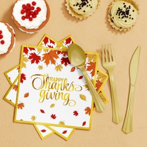 Thanksgiving Fall Party Supplies - 175 PCS Autumn Thanksgiving Disposable Dinnerware Set (25 Guest) with Maple Leaves Gold Pa...